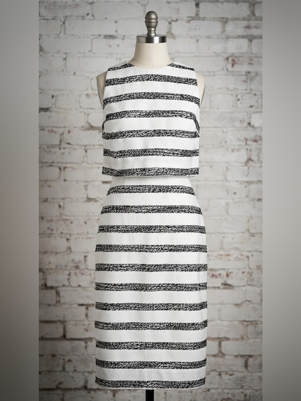 J. CREW Black and White Striped Sleeveless Knee-Midi Length Dress